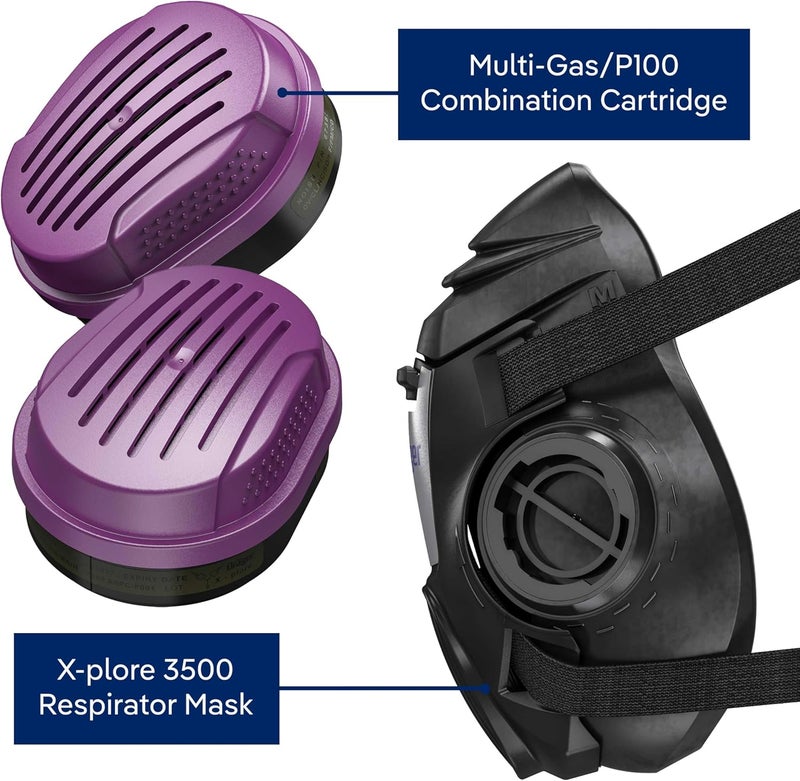 Drager قناع التنفس X-plore 3500 متعدد الغازات/كارتريدج مدمج P100 (OV/AG/HF/FM/CD/AM/MA/HS/P100) معتمد من NIOSH نصف قناع للرسم والمواد الكيميائية والبناء - Image 4